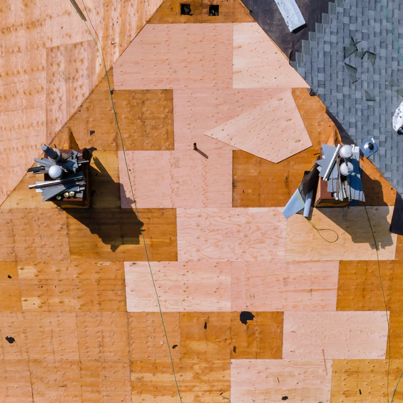 aerial view of an ongoing roof replacement